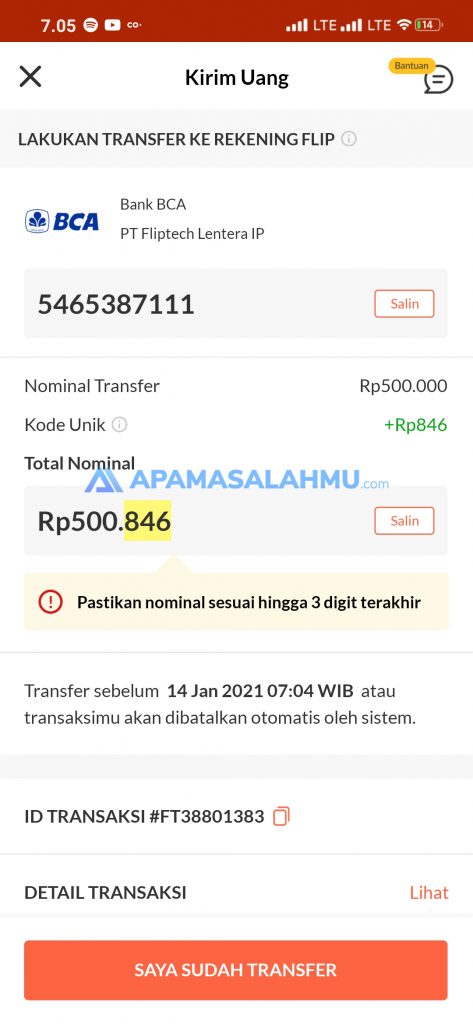 cara transfer pakai flip